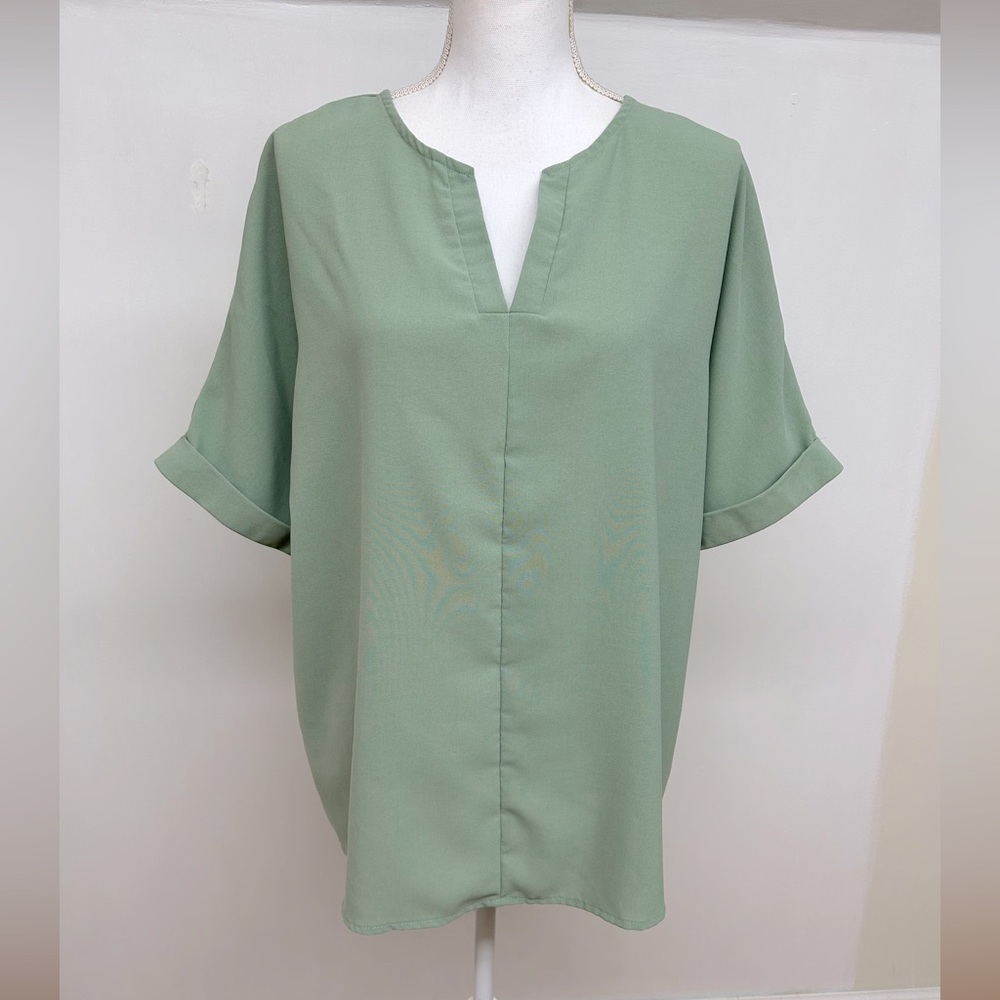 NWOT. Greathe V-Neck Sage Blouse Size L